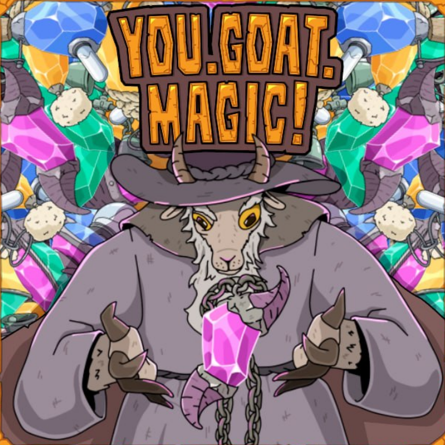 You.Goat.Magic! — a goat wizard raises glowing amulets